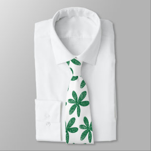 Cravate Jolie fleur - Vert de la forêt sur blanc