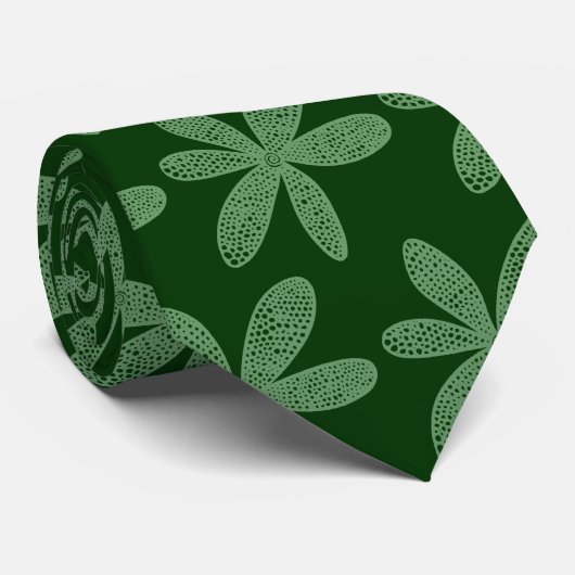 Cravate Jolie fleur - Vert de l'Armée sur Vert foncé (Roulé)