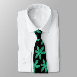 Cravate Jolie fleur - vert de mer sur le noir