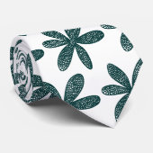Cravate Jolie Fleur - Vert foncé sur Blanc (Roulé)