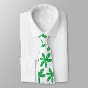 Cravate Jolie fleur - Vert herbe sur blanc