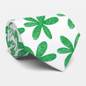 Cravate Jolie fleur - Vert herbe sur blanc (Roulé)