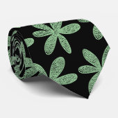 Cravate Jolie fleur - Vert pâle sur Noir (Roulé)