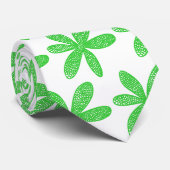 Cravate Jolie fleur - Vert printemps sur blanc (Roulé)