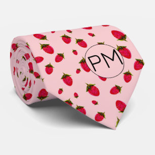Cravate Jolie rose rouge rétro fraise Monogramme nouveauté