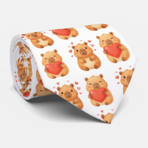 Cravate Jolis cœurs aquarelle personnalisés Capybara