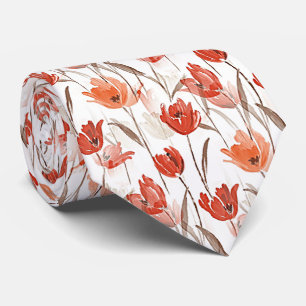 Cravate Jolis fleurs de pavot orange rouge chic aquarelle