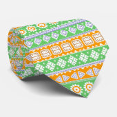 Cravate Jolis motifs ethniques orange et vert (Roulé)