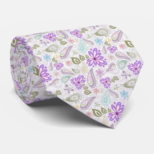 Cravate Jolis motifs paisley pastel (Roulé)