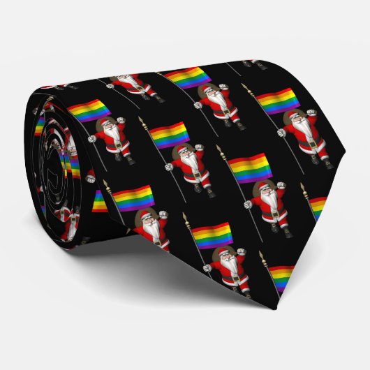 Cravate Jolly Santa Claus Avec Drapeau Arc-En-Ciel (Roulé)