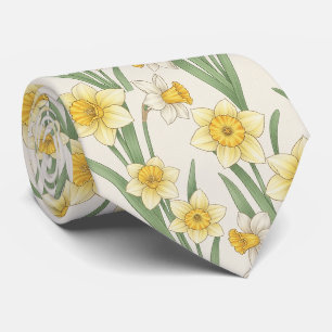 Cravate Jonquille botanique florale jaune blanc