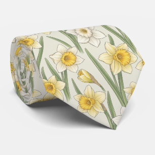 Cravate Jonquille Floral de Printemps en Jaune et Vert Cla