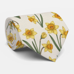 Cravate Jonquille Floral de Printemps en Jaune et Vert Cla