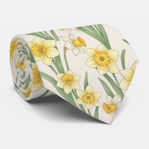 Cravate Jonquille Floral de printemps en jaune et vert dou