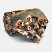 Cravate Jouer Brown Et Blanc Cavalier Espagnol Puppies, (Roulé)