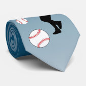 Cravate Joueur de baseball Noir Silhouette Bleue (Roulé)