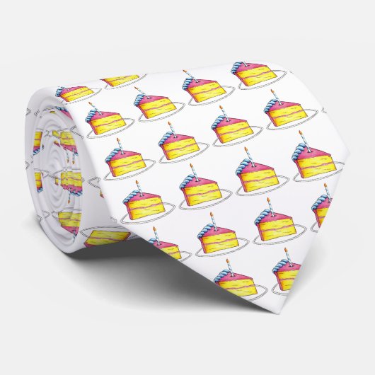 Cravate Jour d'anniversaire Jaune tranche de gâteau avec A (Roulé)