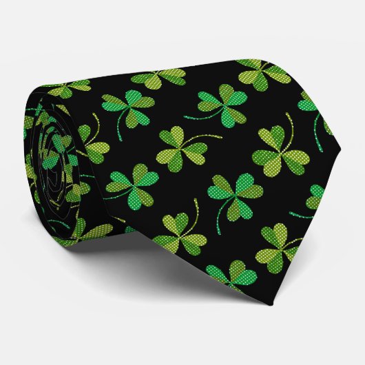 Cravate Jour de la Saint Patrick Mignonne Motif Shamrock V (Roulé)