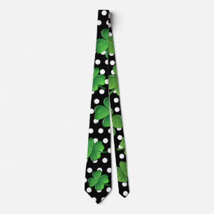 Cravate Jour de la Saint Patrick noir vert Shamrock points
