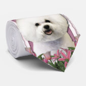 Cravate Jour de mères - tulipes roses - Bichon Frise (Roulé)