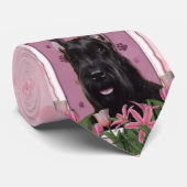 Cravate Jour de mères - tulipes roses - Schnauzer (Roulé)