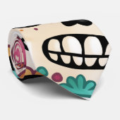 Cravate Jour des Morts Gros Crânes à sucre et Fleurs Noir (Roulé)