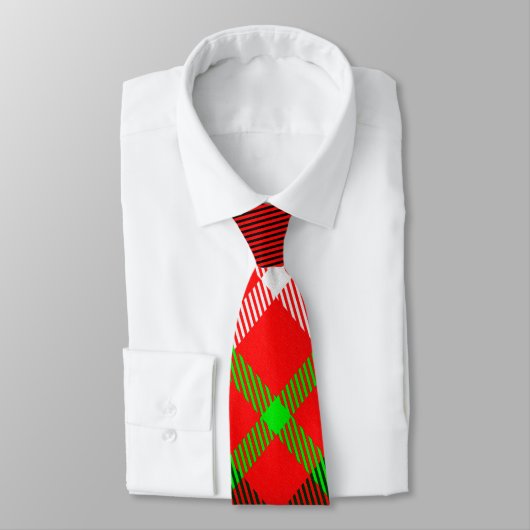 Cravate Joyeuses vacances Rouge Vert Noël Tartan Motif (Attaché)