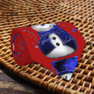 Cravate Joyeux Bonhomme de Neige Bleu de Noël