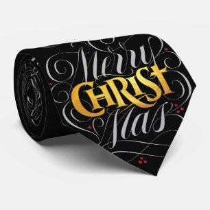 Cravate Joyeux CHRISTmas Christian Gold Script Christ Jésu