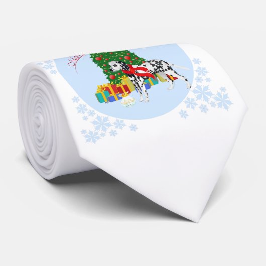 Cravate Joyeux Noël dalmate (Roulé)