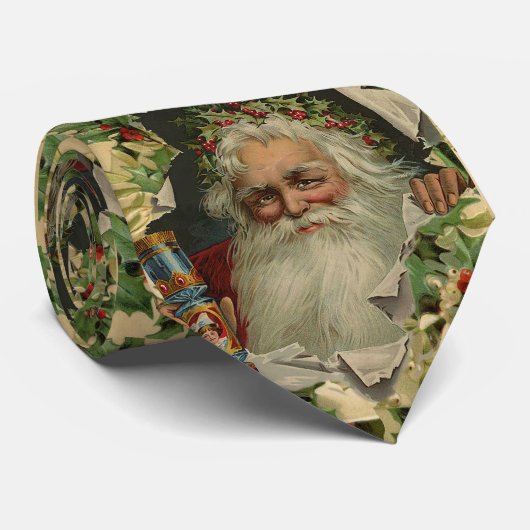 Cravate Joyeux Noël Père Noël classique antique (Roulé)