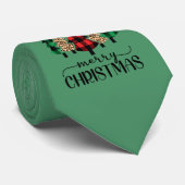 Cravate Joyeux Noël Rouge Vert Buffle Noir Arbre Plaid (Roulé)