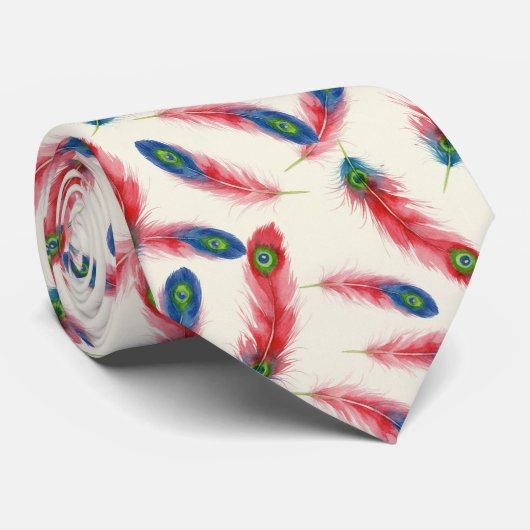 Cravate Joyful Vibrant Watercolor Feather Statement (Roulé)