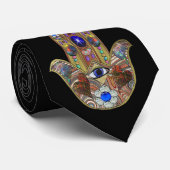 Cravate Judaica Hamsa Coeurs Fleurs Opal Print (Roulé)