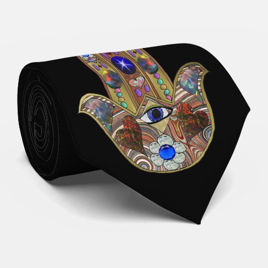 Cravate Judaica Hamsa Coeurs Fleurs Opal Print (Roulé)