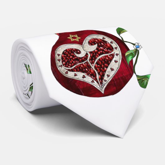 Cravate Judaica Pomegranate Heart Hanoukka Rosh Hashanah (Roulé)