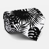 Cravate Jungle, motif noir et blanc de feuilles tropicales (Roulé)