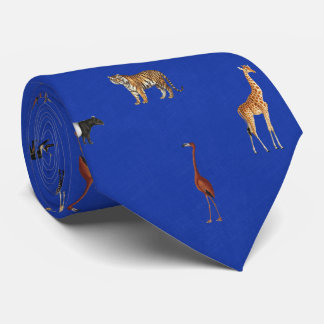 Cravate Jungle Safari Animals Pattern Royal Blue Neck Tie