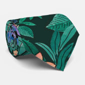 Cravate Jungle Vert Corail Aquarelle Verdure Motif (Roulé)