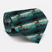 Cravate Junk Yard vintage car 50's aqua turquoise (Roulé)