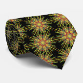 Cravate Kaleidoscope orange jaune noir vert bleu fleur (Roulé)