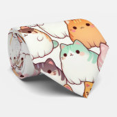 Cravate Kawaii Chubby Chats De Cartoon Avec Coeurs (Roulé)