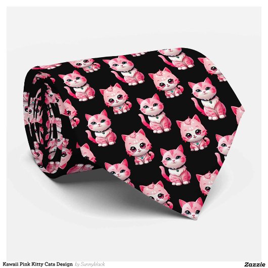Cravate Kawaii Rose Kitty Cats Design