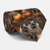 Cravate Keeshond Chiot Automne Citrouille délice (Roulé)