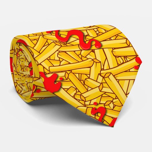 Cravate Ketchup on Fries Funny Fast Food Patterned (Roulé)