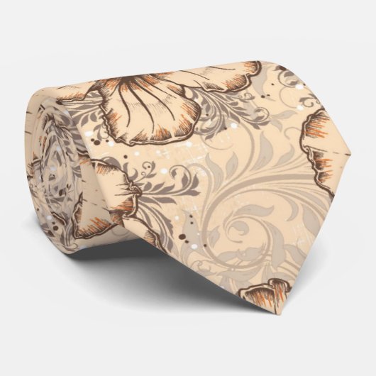 Cravate Khaki et fleur Brown d'Hibiscus (Roulé)