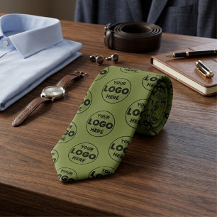 Cravate Khaki Vert / Olive Logo Personnalisé Motif Répétit