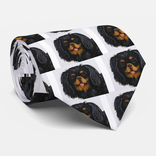 Cravate King Charles Cavalier Spaniel noir et bronzé (Roulé)