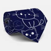 Cravate Kittens Pattern.b. KITP01 🐱.DBlue BG (Roulé)
