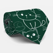 Cravate Kittens Pattern.b. KITP01 🐱.DGreen BG (Roulé)